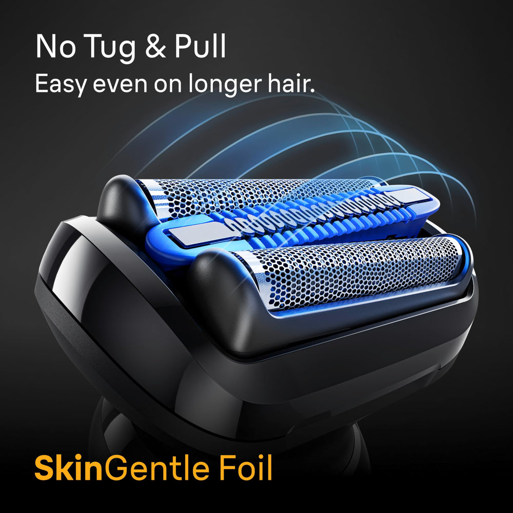 Braun Series 5 close-up of SkinGentle foil and SmoothShave blade for less tug