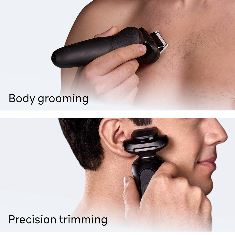 Braun Series 5 held in hand for scale showing compact, travel-friendly size