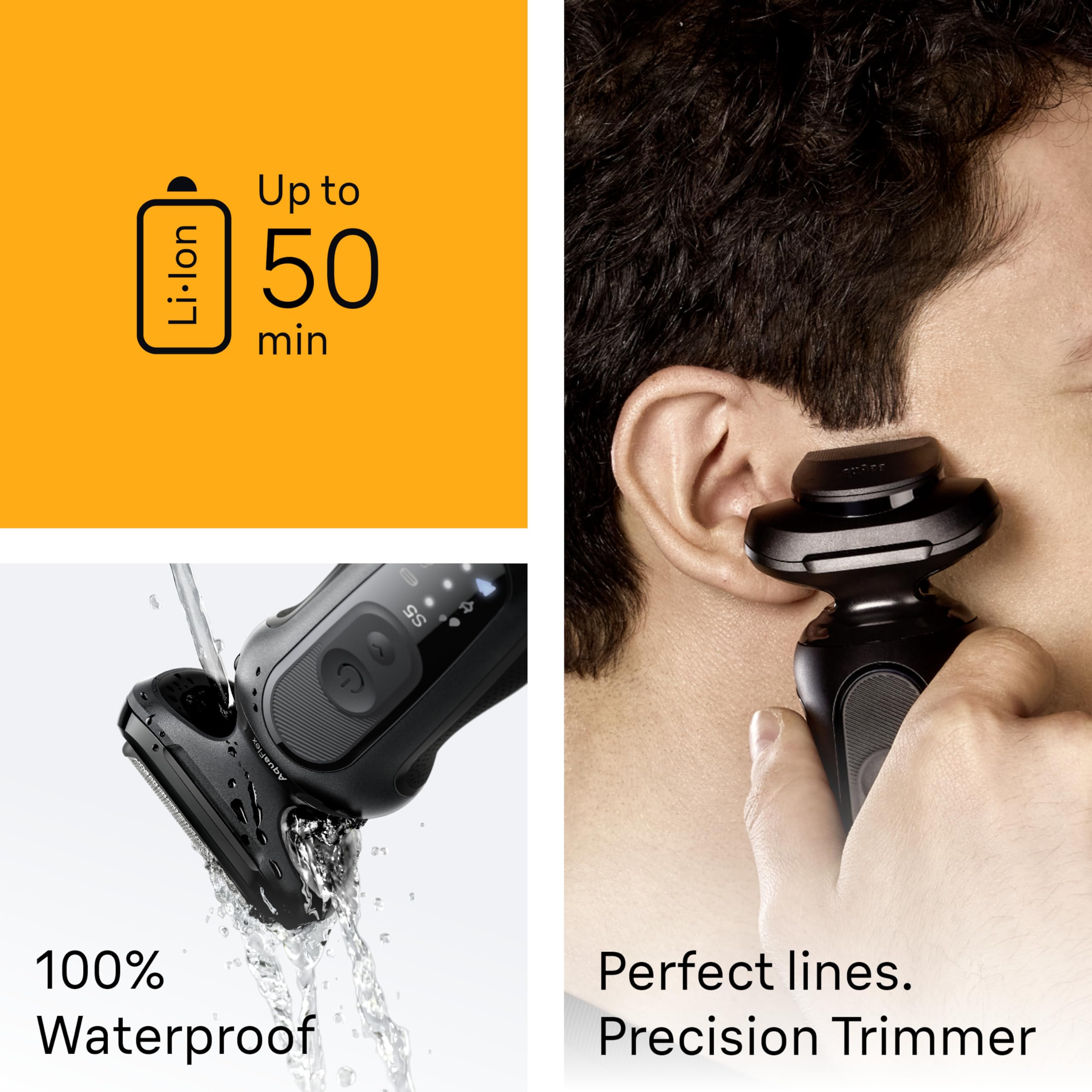 Braun Series 5 side profile highlighting flexible Aquaflex blades for contouring