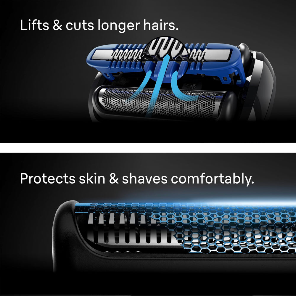 Braun SmoothShave blade closeup showing design to capture longer and flat-lying hairs