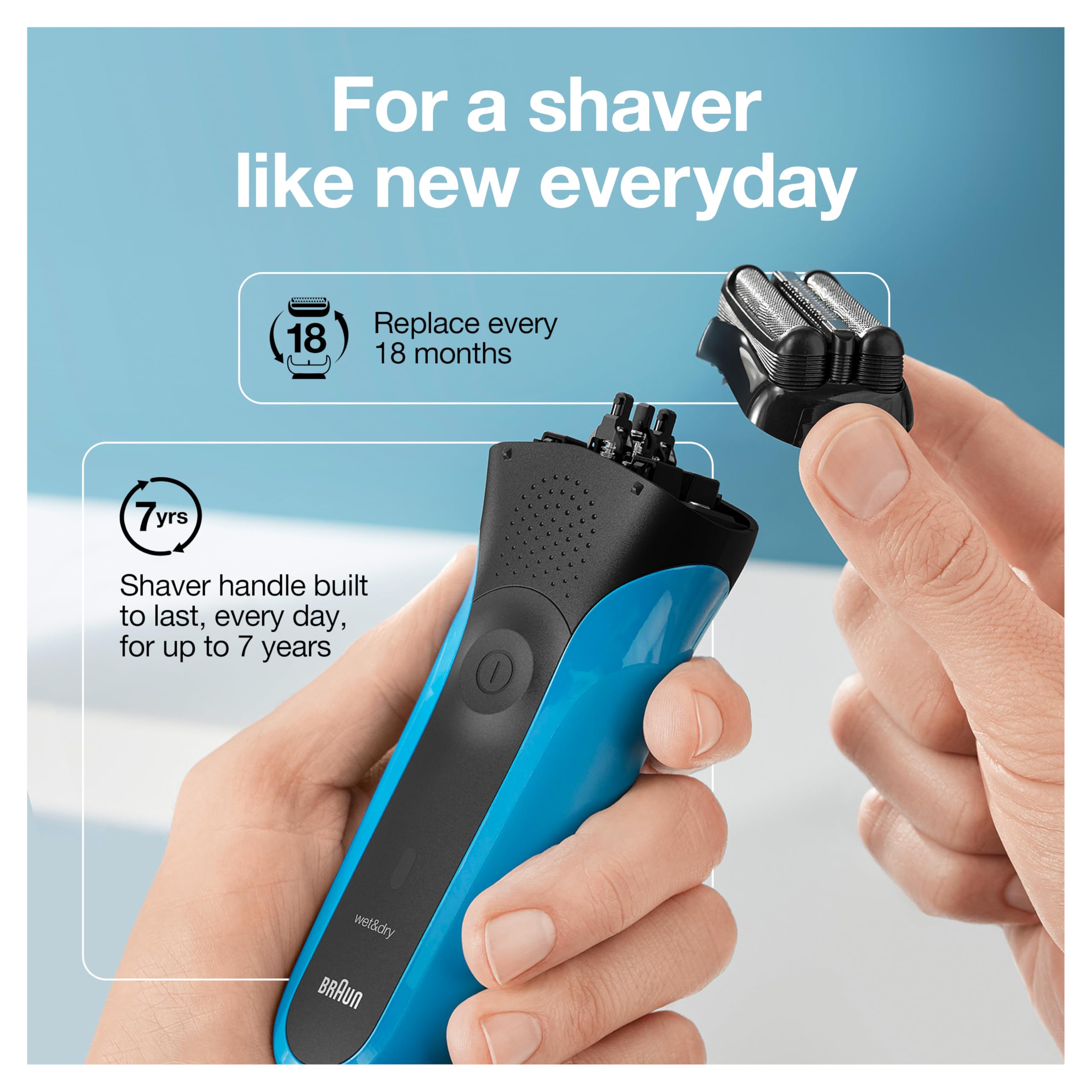 Braun Series 3 with protective cap attached highlighting blade protection for travel
