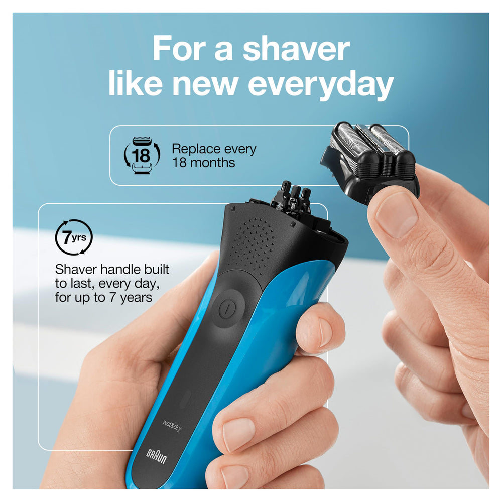 Braun Series 3 with protective cap attached highlighting blade protection for travel