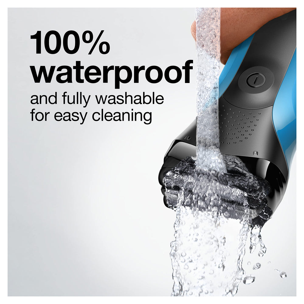 Braun Series 3 used in shower illustrating waterproof use and wet shaving convenience