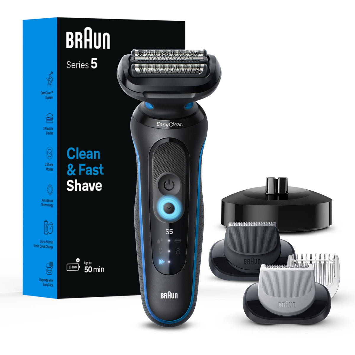 Braun Series 5 front view showing ergonomic shape and quick handling benefit