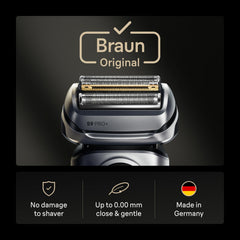 Braun Series 9 close-up of foil highlighting fine mesh for gentle skin protection