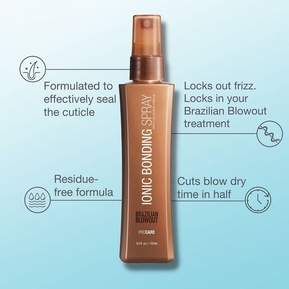 Brazilian Blowout mist close-up demonstrating fine spray for even coverage and protection