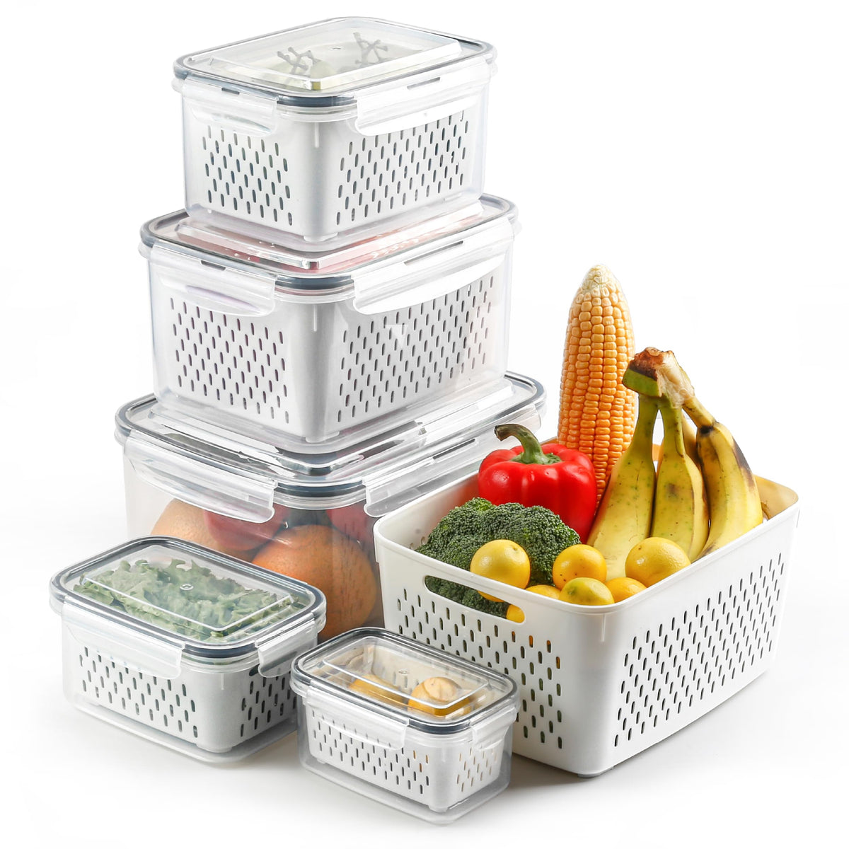BreezyHome front view of five containers showing organized fridge storage benefit