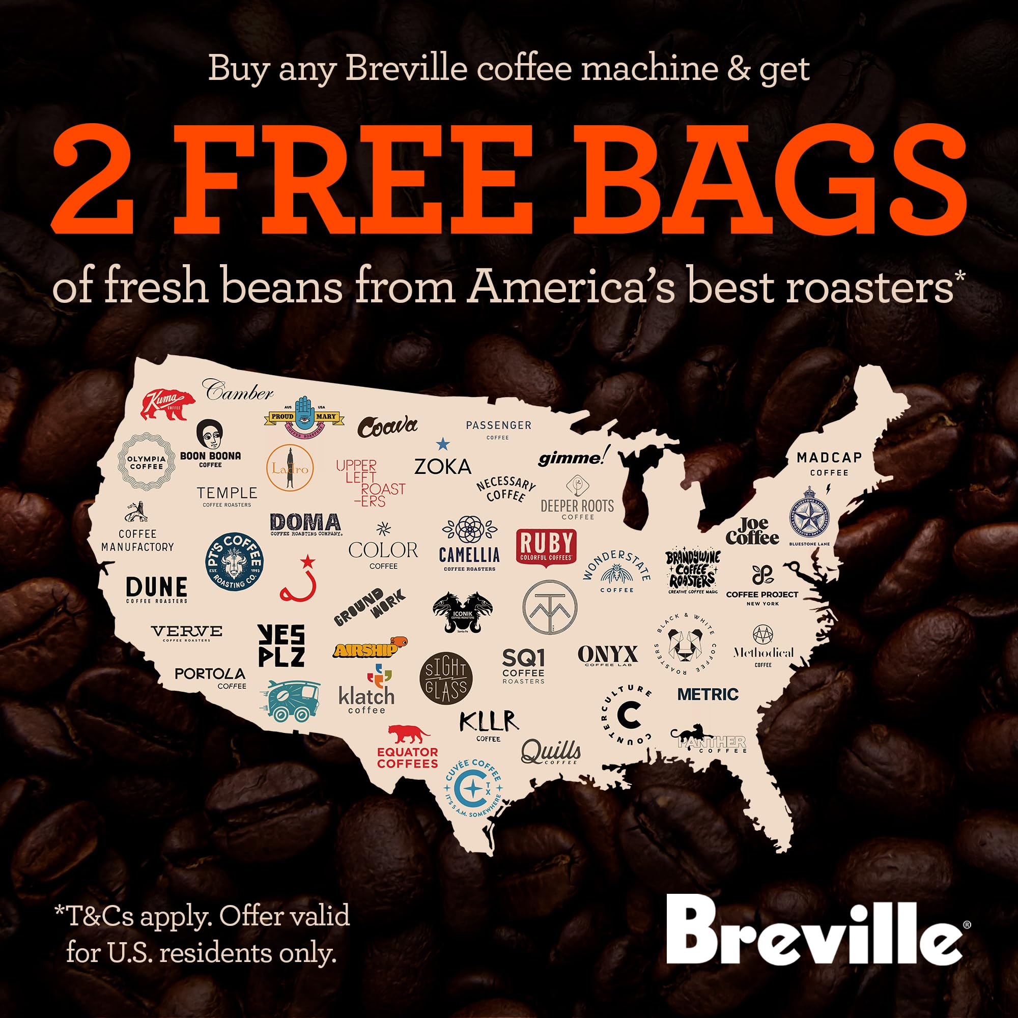 Breville removable water tank and bean hopper for simple refills