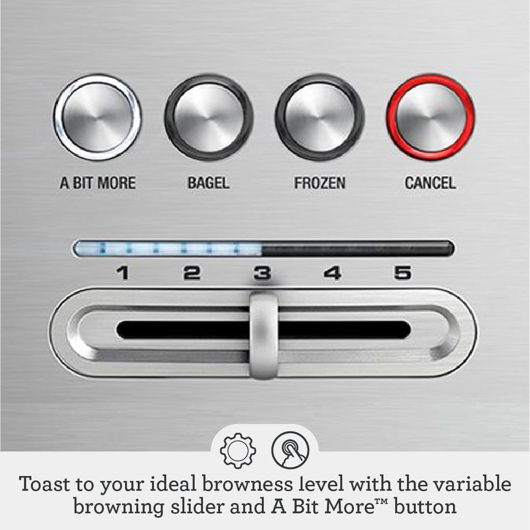 Breville LED indicator detail showing browning progress for precise toasting