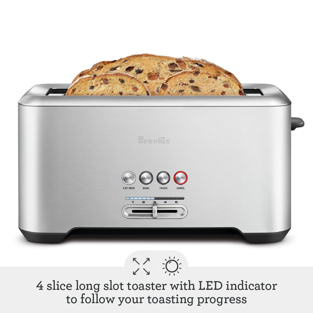 Breville close-up of extra-wide slots demonstrating capacity for thick artisan bread and bagels