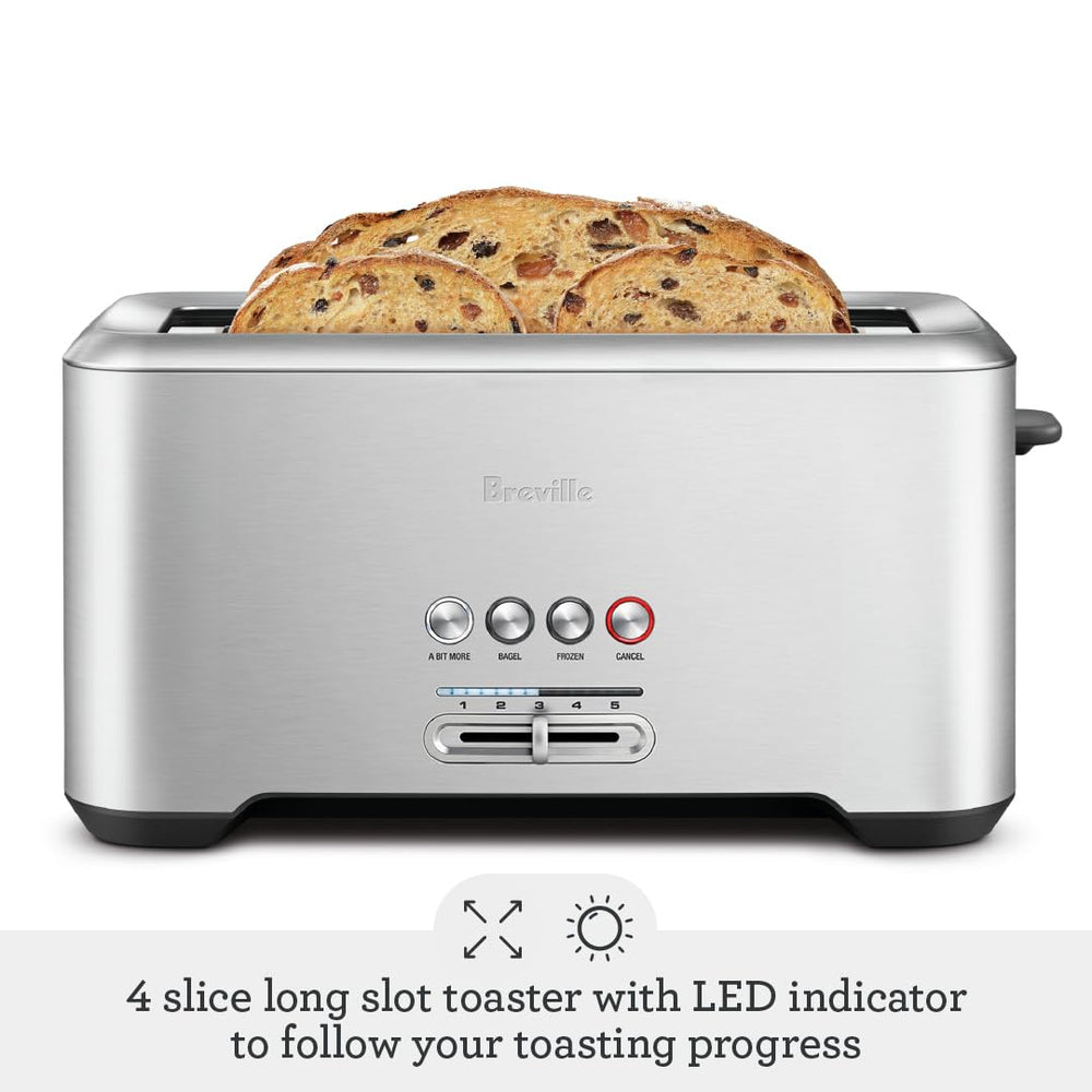 Breville close-up of extra-wide slots demonstrating capacity for thick artisan bread and bagels