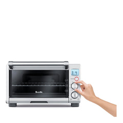Breville control panel closeup showing dials and LCD for easy program and temperature adjustments