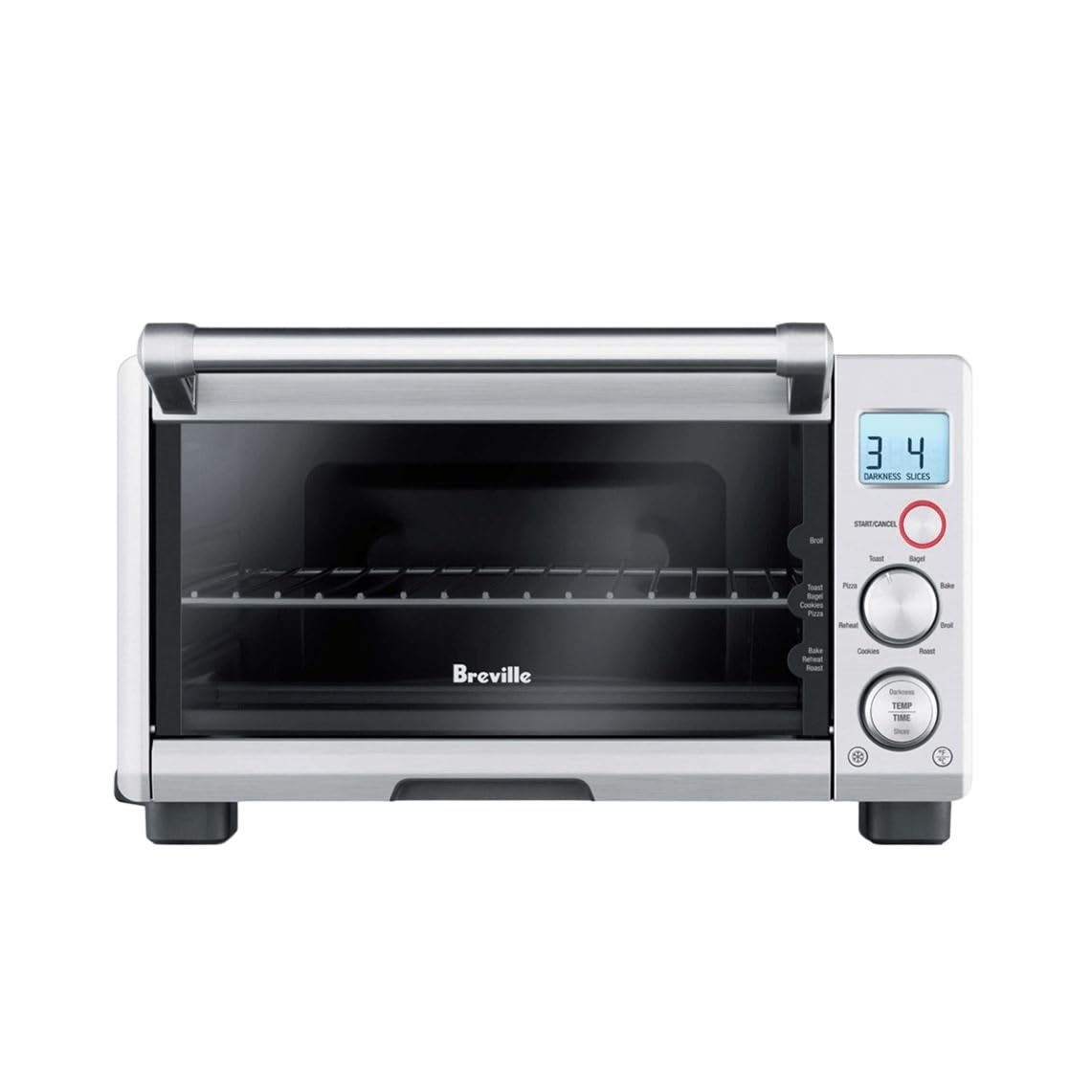 Breville front view showing compact stainless steel oven with clear door and modern design benefits space-saving