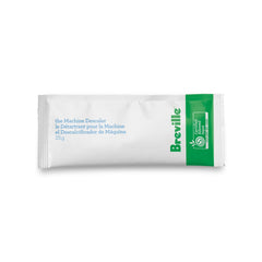 Breville descaler front pouch showing six sachets and clear labeling for easy maintenance