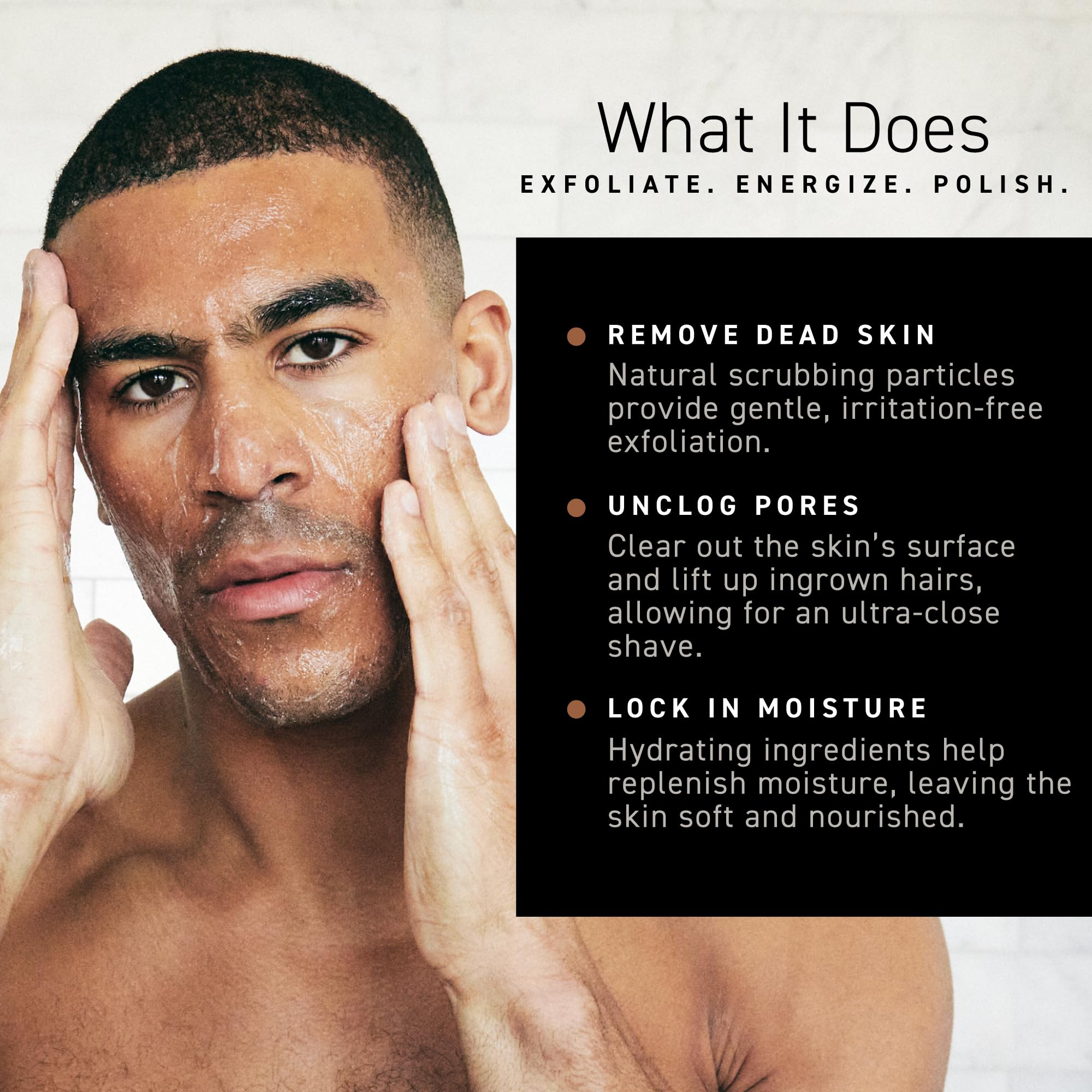 Brickell Men's Products pouring scrub onto a hand to show easy application and creamy feel