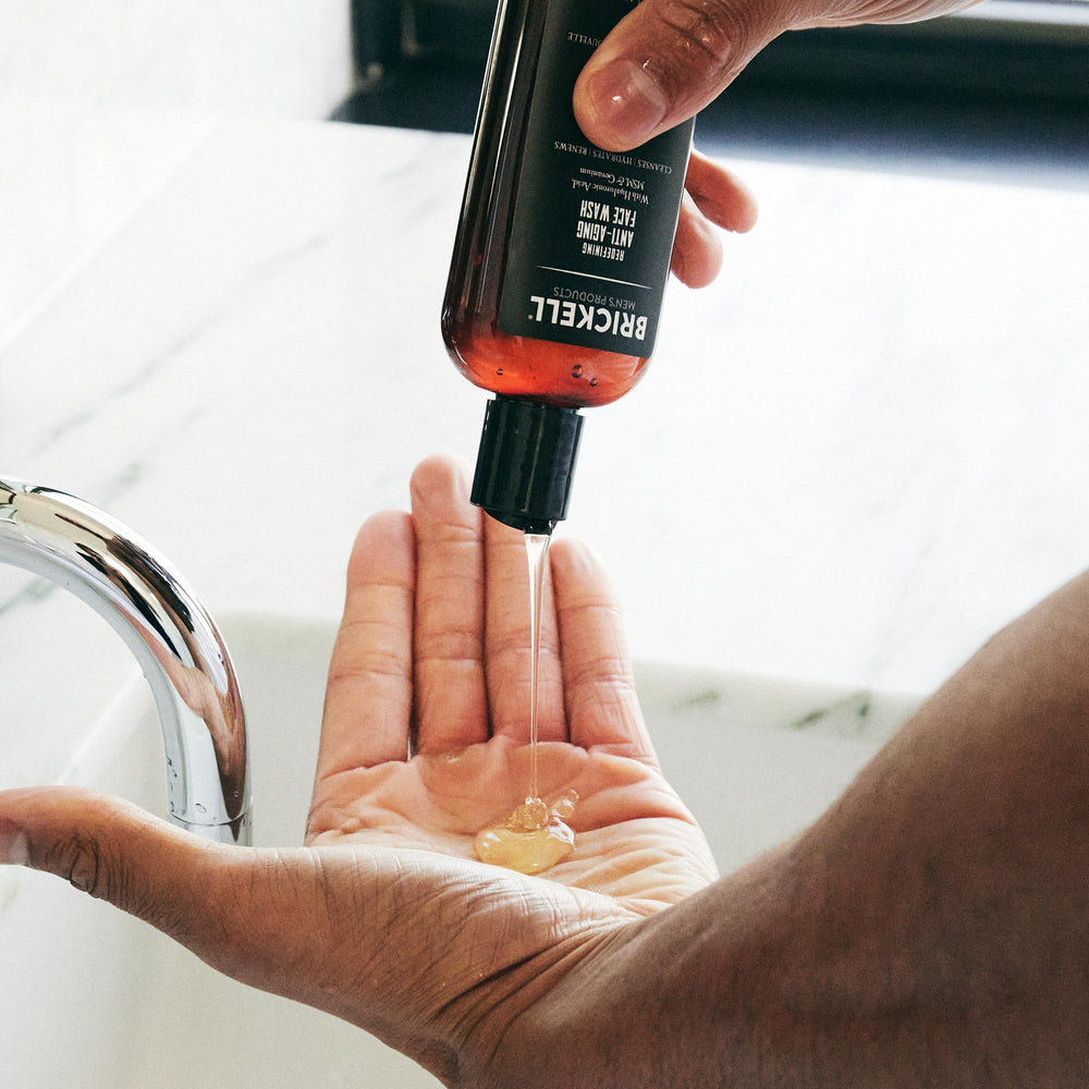 Brickell Men's Products with hyaluronic acid visual highlighting hydration support