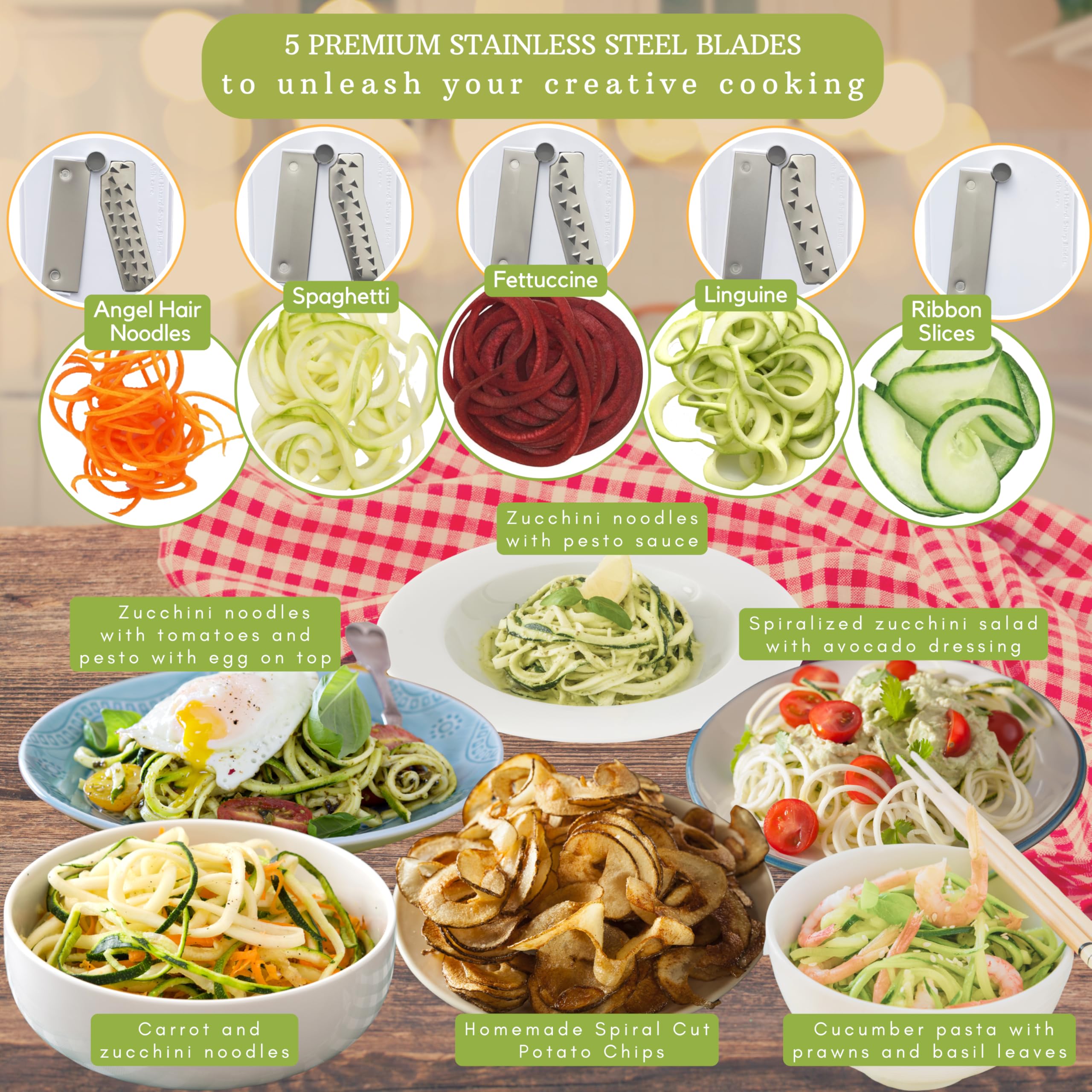 Brieftons spiralizer in use making zucchini noodles quickly and evenly