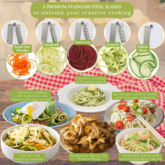 Brieftons spiralizer in use making zucchini noodles quickly and evenly