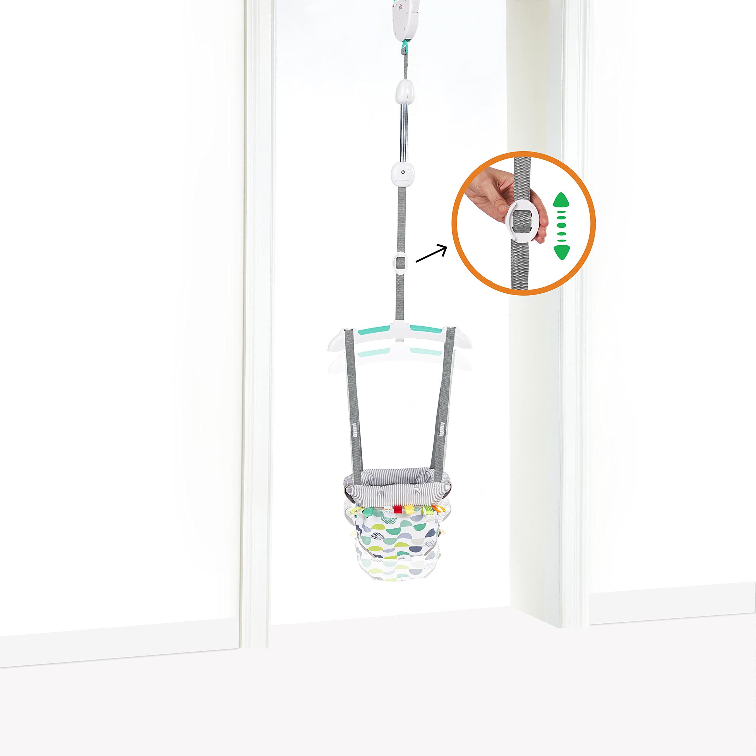 Bright Starts adjustable strap and clamp detail for safe height customization
