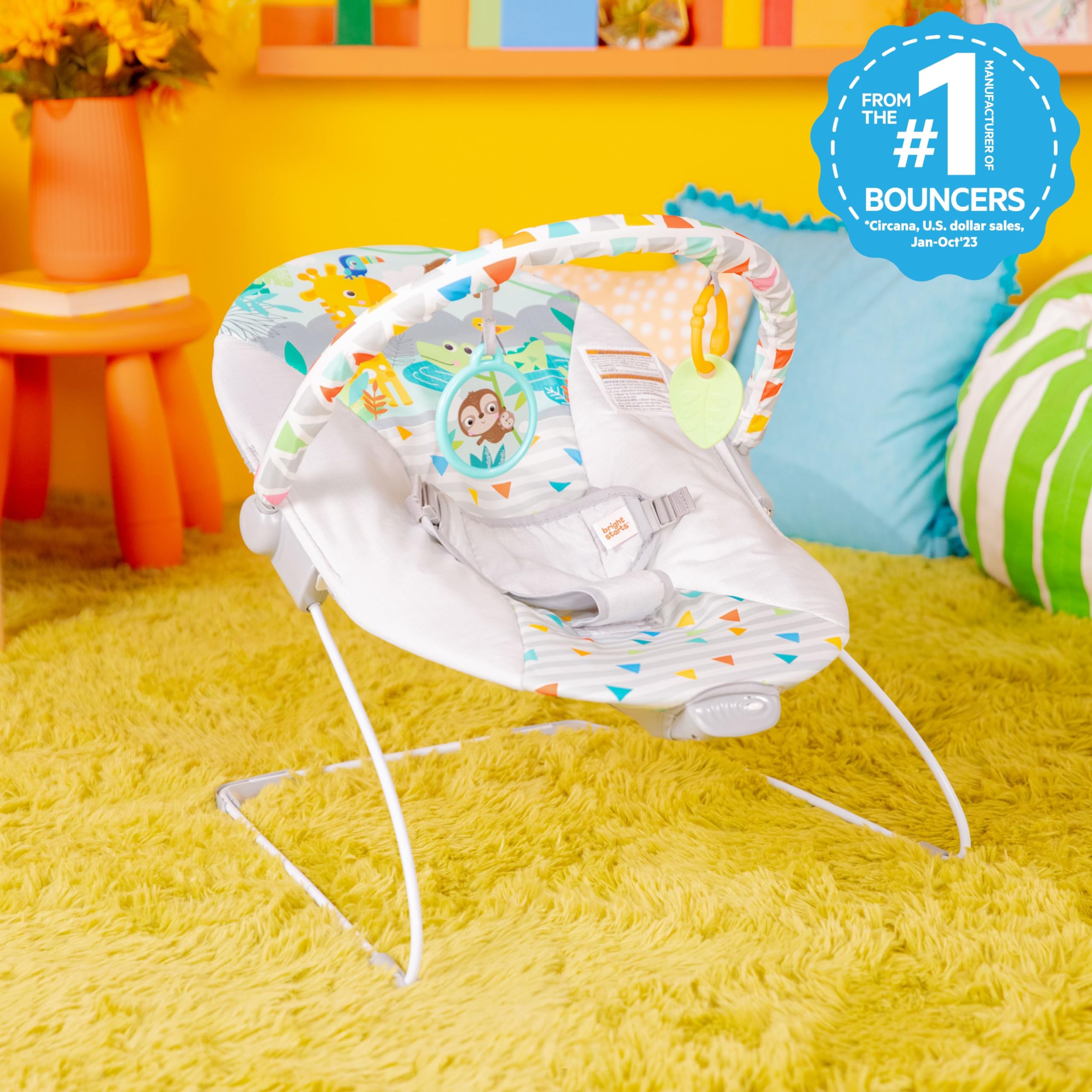 Bright Starts close-up of seat pad texture and padding offering supportive comfort for newborns