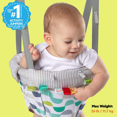 Bright Starts close-up of seat fabric detailing comfort and easy cleaning