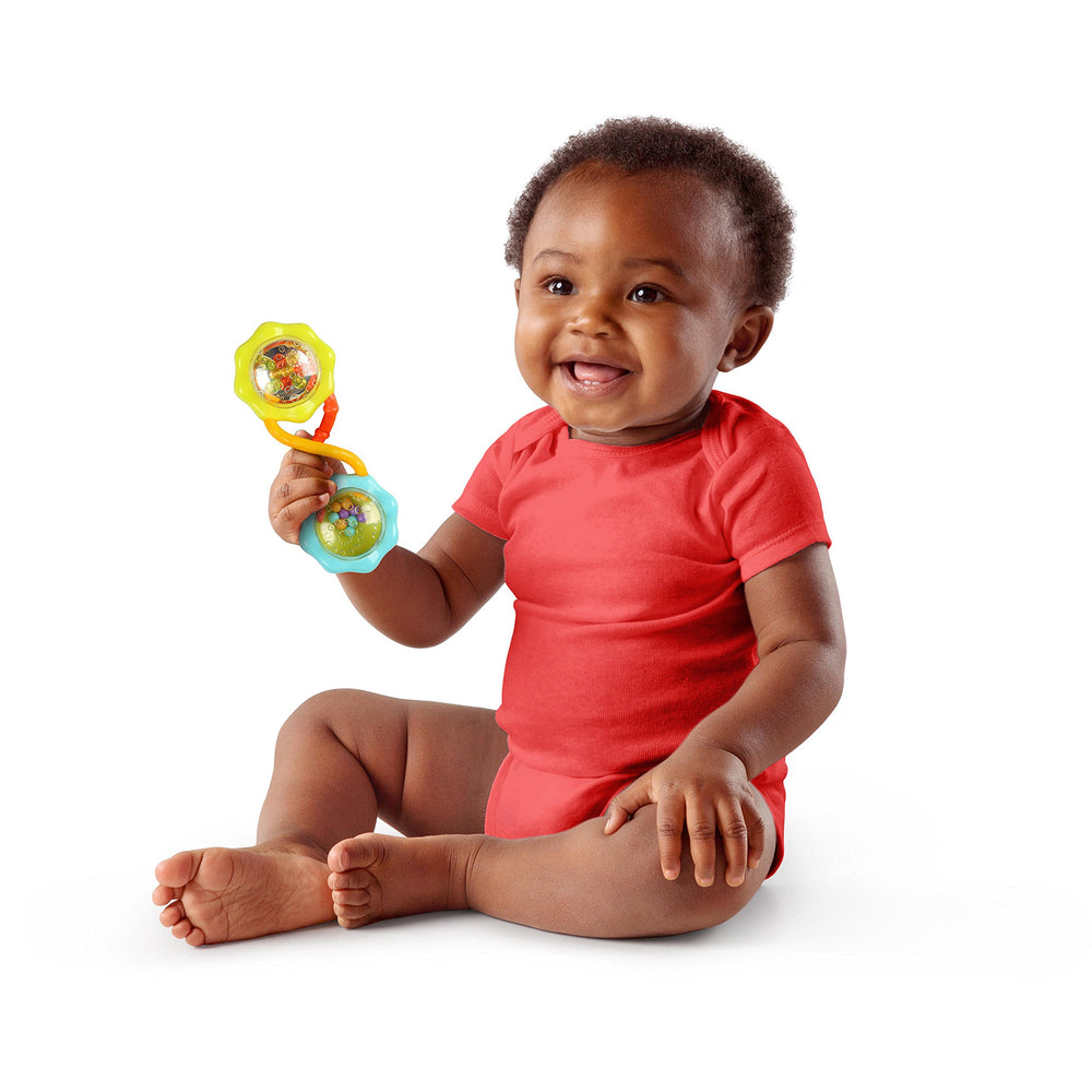 Bright Starts full set laid out to show included rattles, teethers and keys convenience