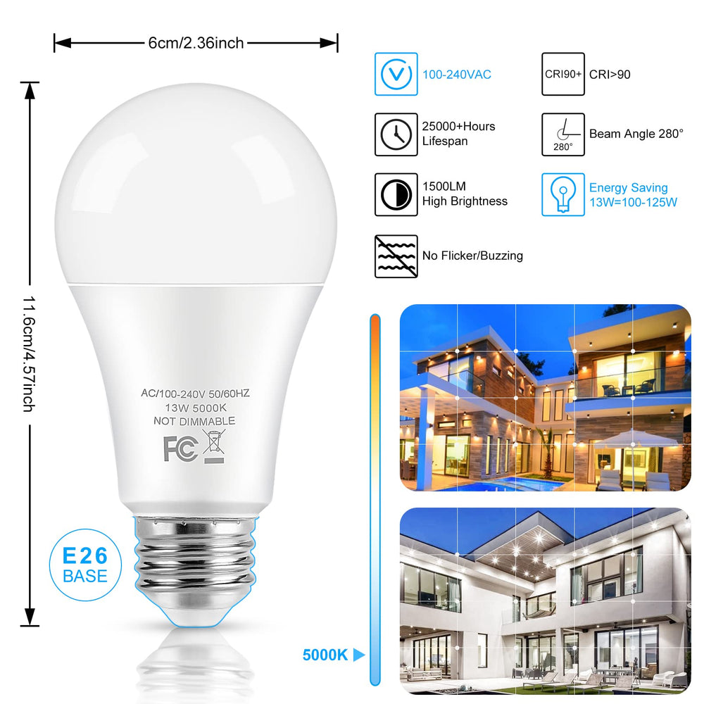 Brightever bulb beam on wall showing wide, even 280-degree coverage