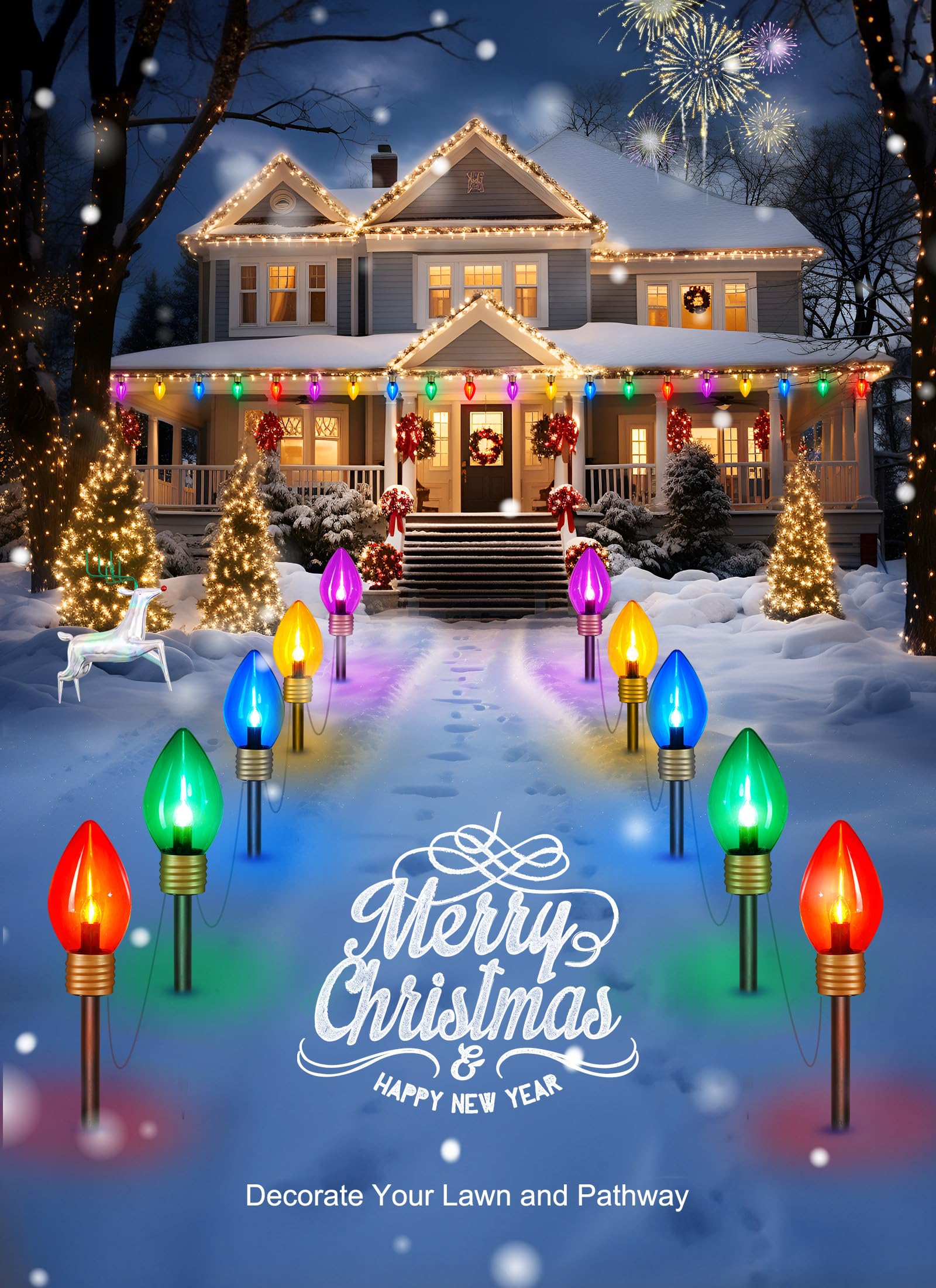 Brightown multicolor bulbs lit at night providing vibrant yard illumination