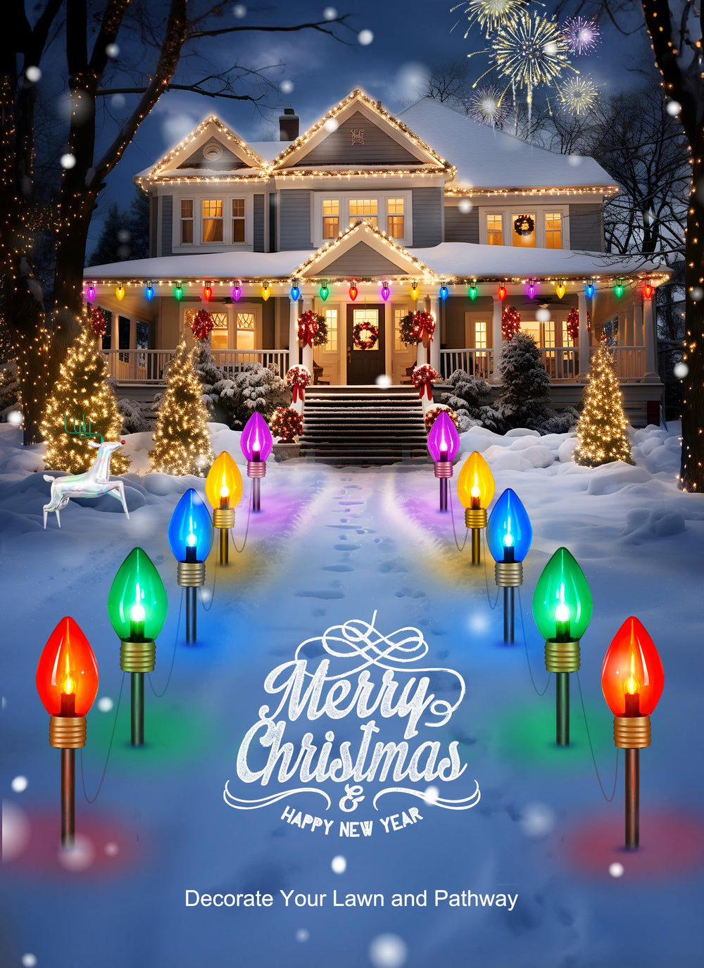 Brightown multicolor bulbs lit at night providing vibrant yard illumination