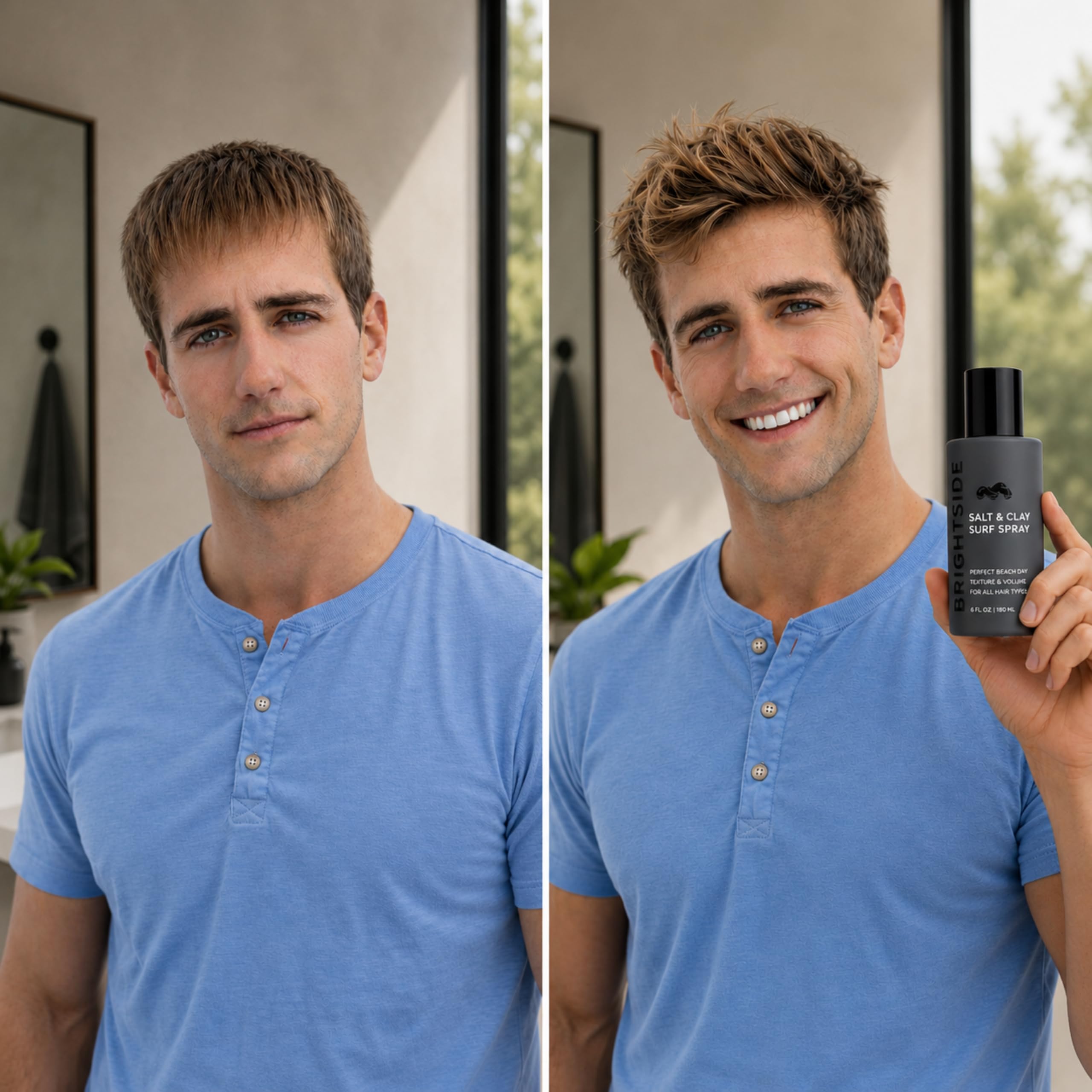 BRIGHTSIDE before and after on a man showing volume and thicker-looking hair benefit