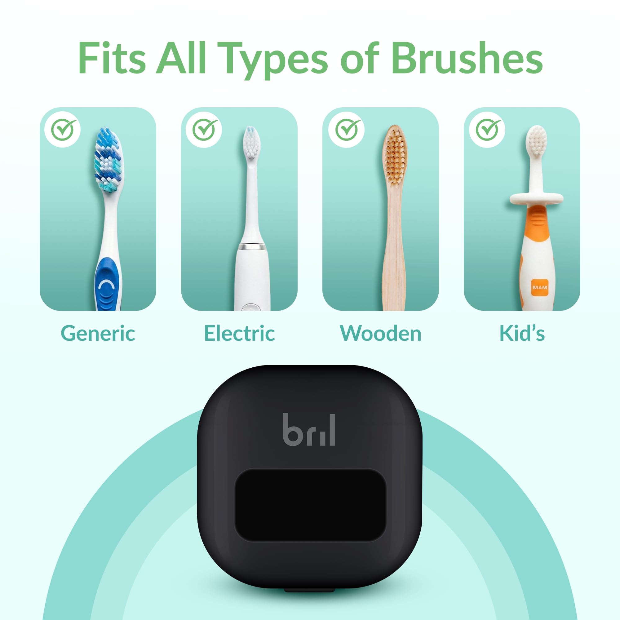 Bril holding an electric toothbrush head demonstrating compatibility and fit
