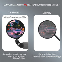 BriskMore mirror mounted on handlebar demonstrating secure fit and improved awareness