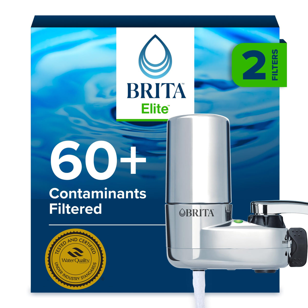 BRITA Elite front view showing chrome mount and compact profile for easy filtration