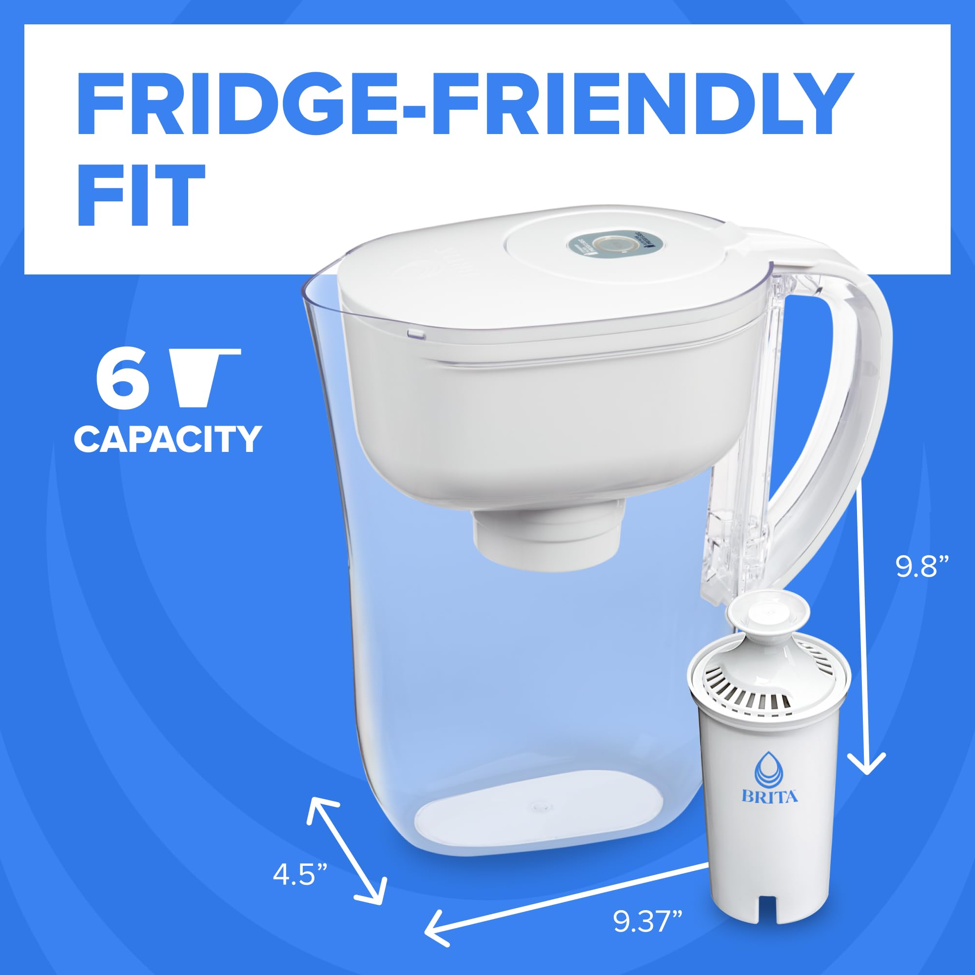 BRITA Metro held in hand for scale showing compact 6-cup capacity