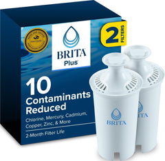 BRITA front packaging showing two-filter pack and benefits