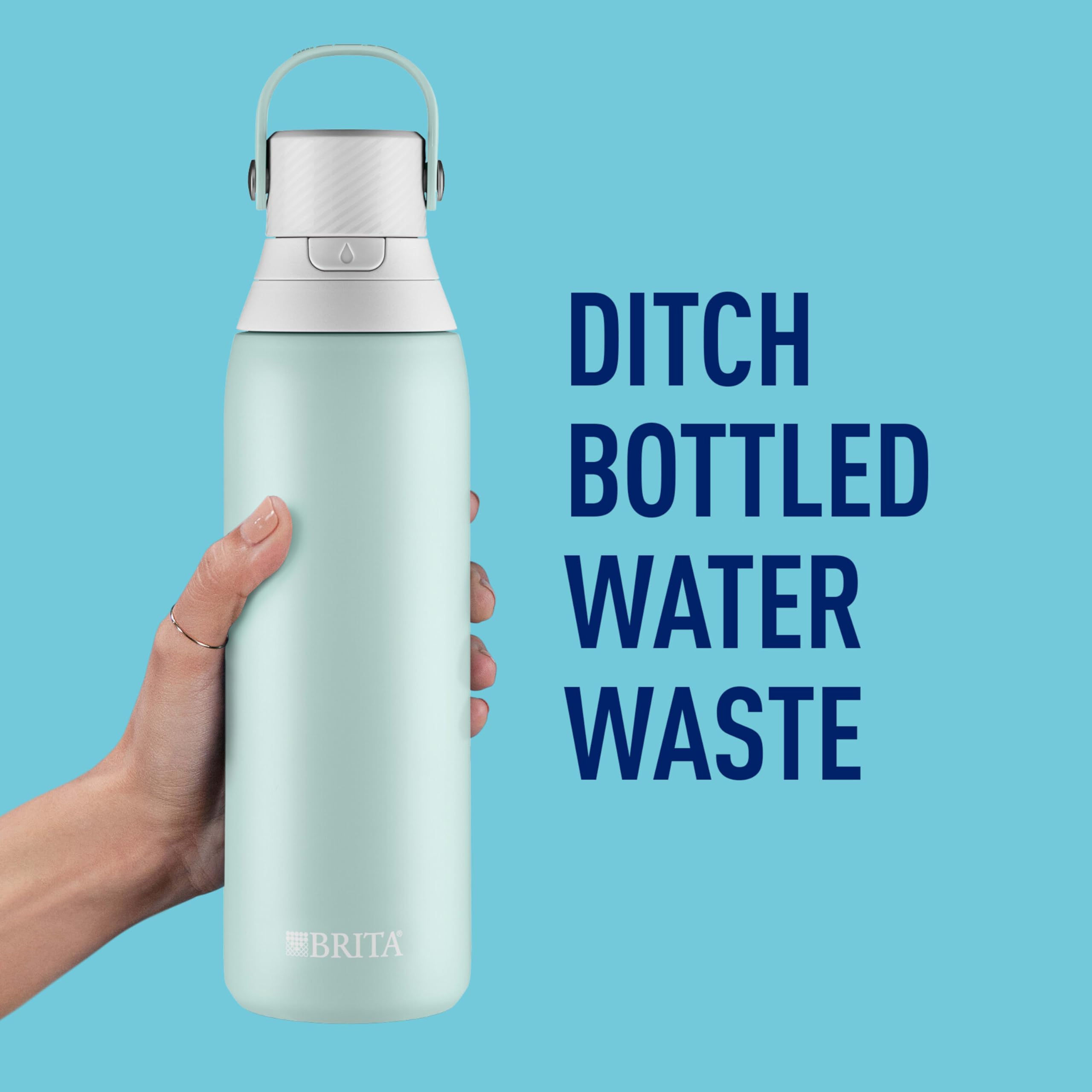BRITA bottle in hand for scale showing comfortable 20 oz daily capacity