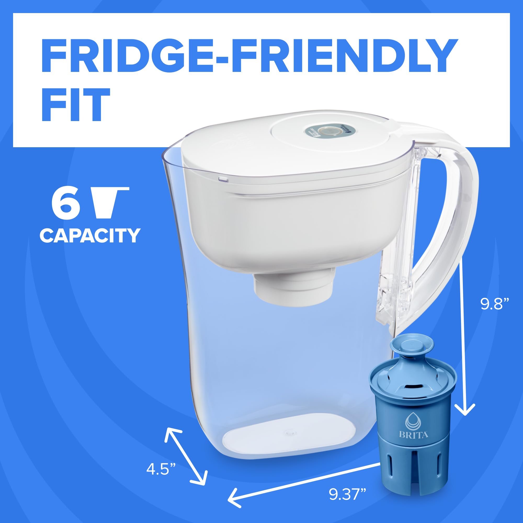 BRITA SmartLight indicator lit on pitcher to signal timely filter replacement