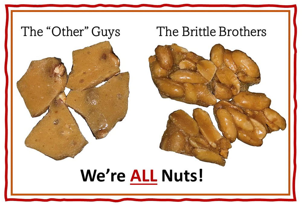 Brittle Brothers close-up of peanut cluster highlighting extra nuts and crunchy texture