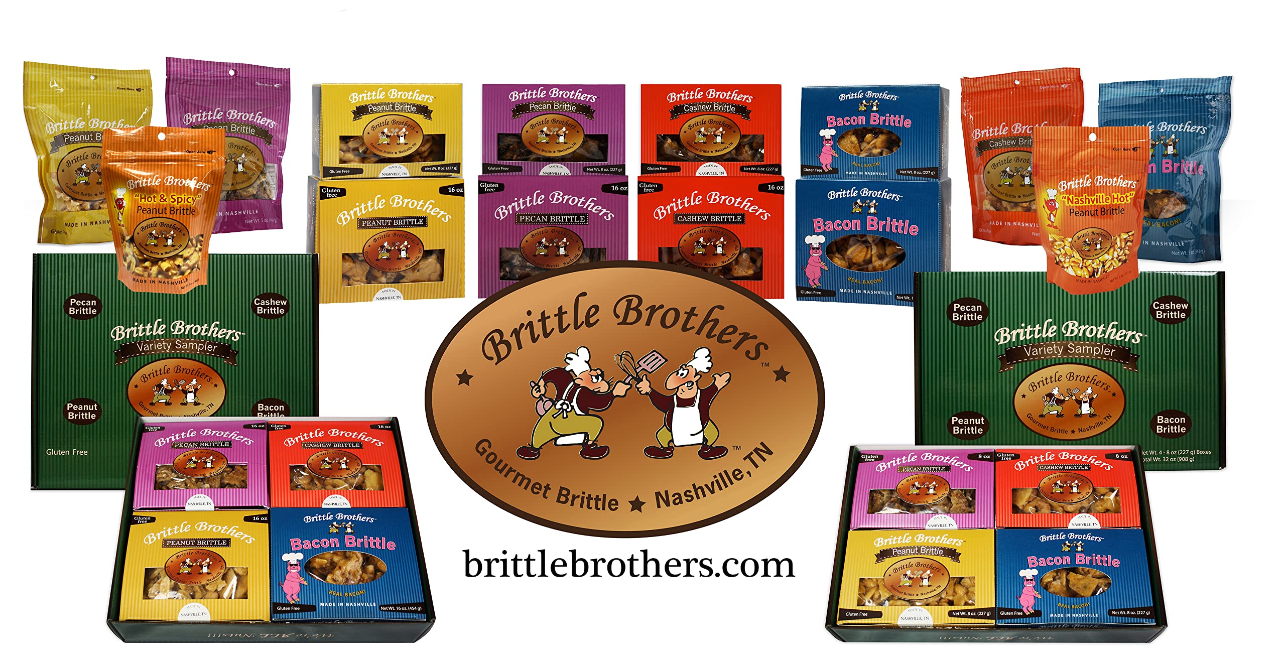 Brittle Brothers 16 oz box held in hand demonstrating size and generous portion