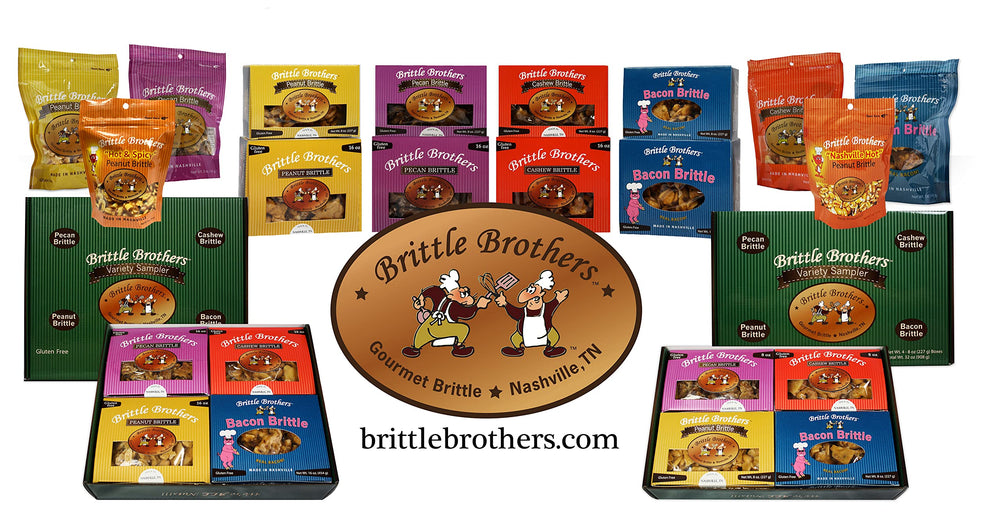 Brittle Brothers 16 oz box held in hand demonstrating size and generous portion