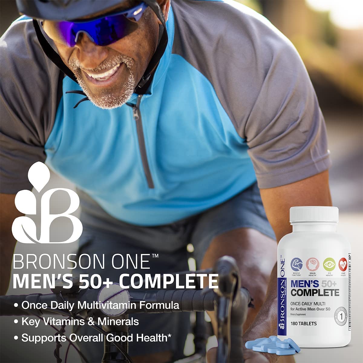Bronson bottle open with 360 tablets visible illustrating long supply benefit