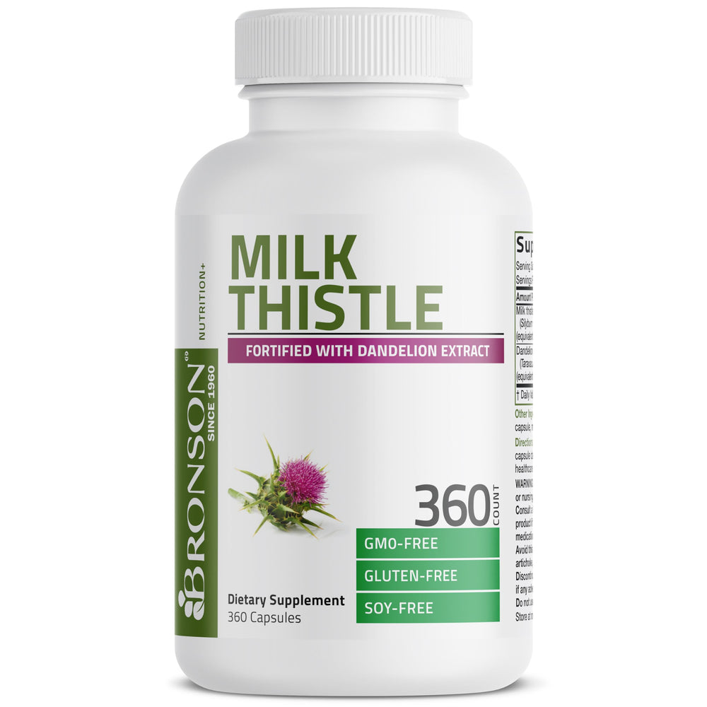 Dandelion and milk thistle botanical display representing Bronson natural ingredients