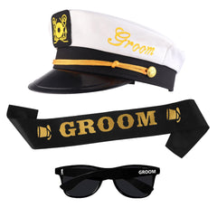 Brosash captain's hat front view highlighting groom label and polished look