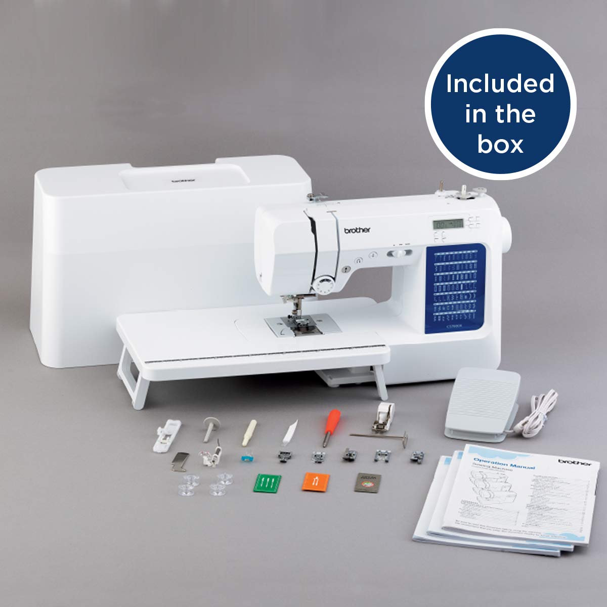 Brother CS7000X side profile with quilt showing handling of bulky projects