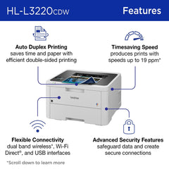 Brother HL-L3220CDW paper tray open demonstrating 250-sheet capacity benefit