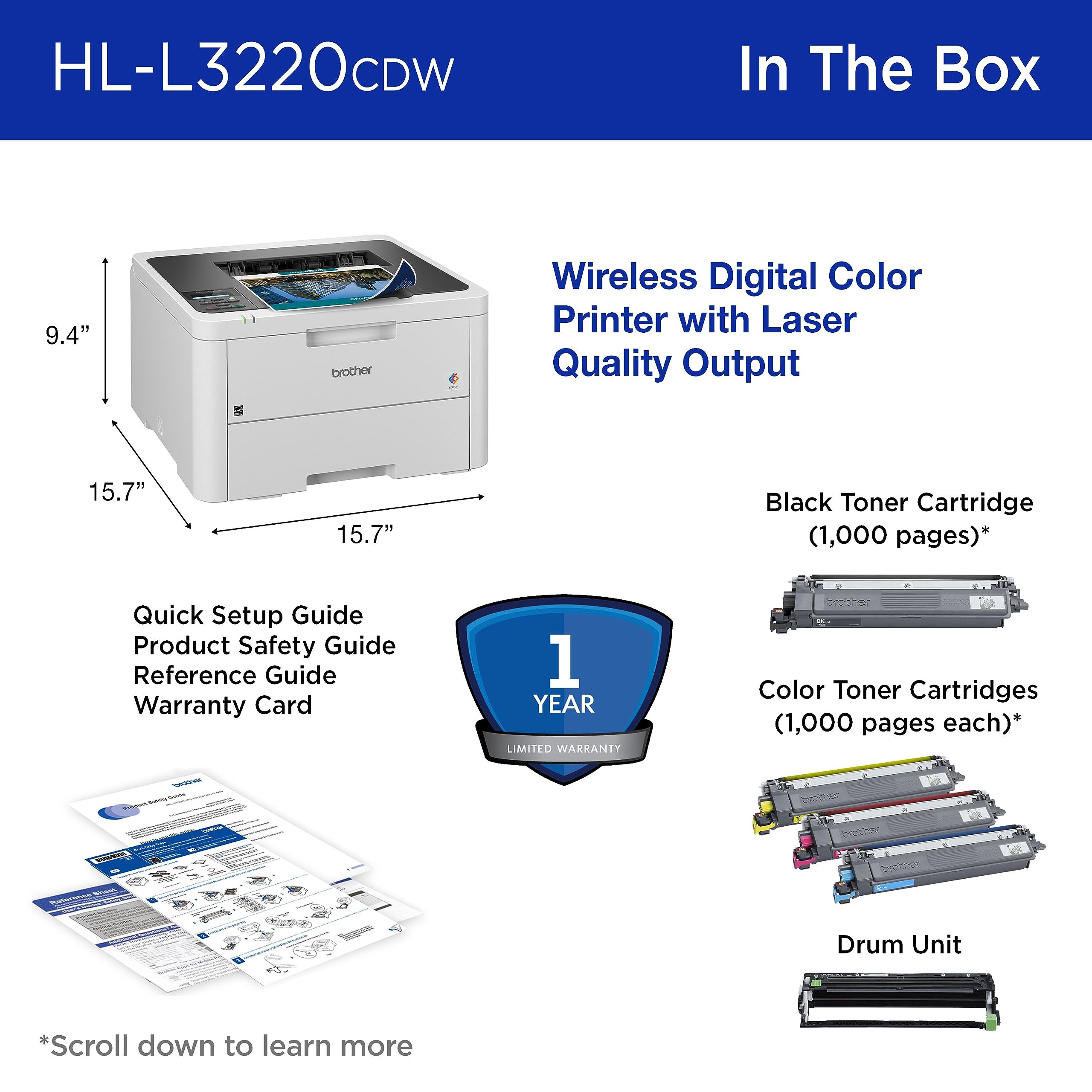 Brother HL-L3220CDW next to laptop showing compact footprint for home office