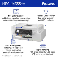 Brother INKvestment paper tray open showing 150-sheet capacity for longer runs