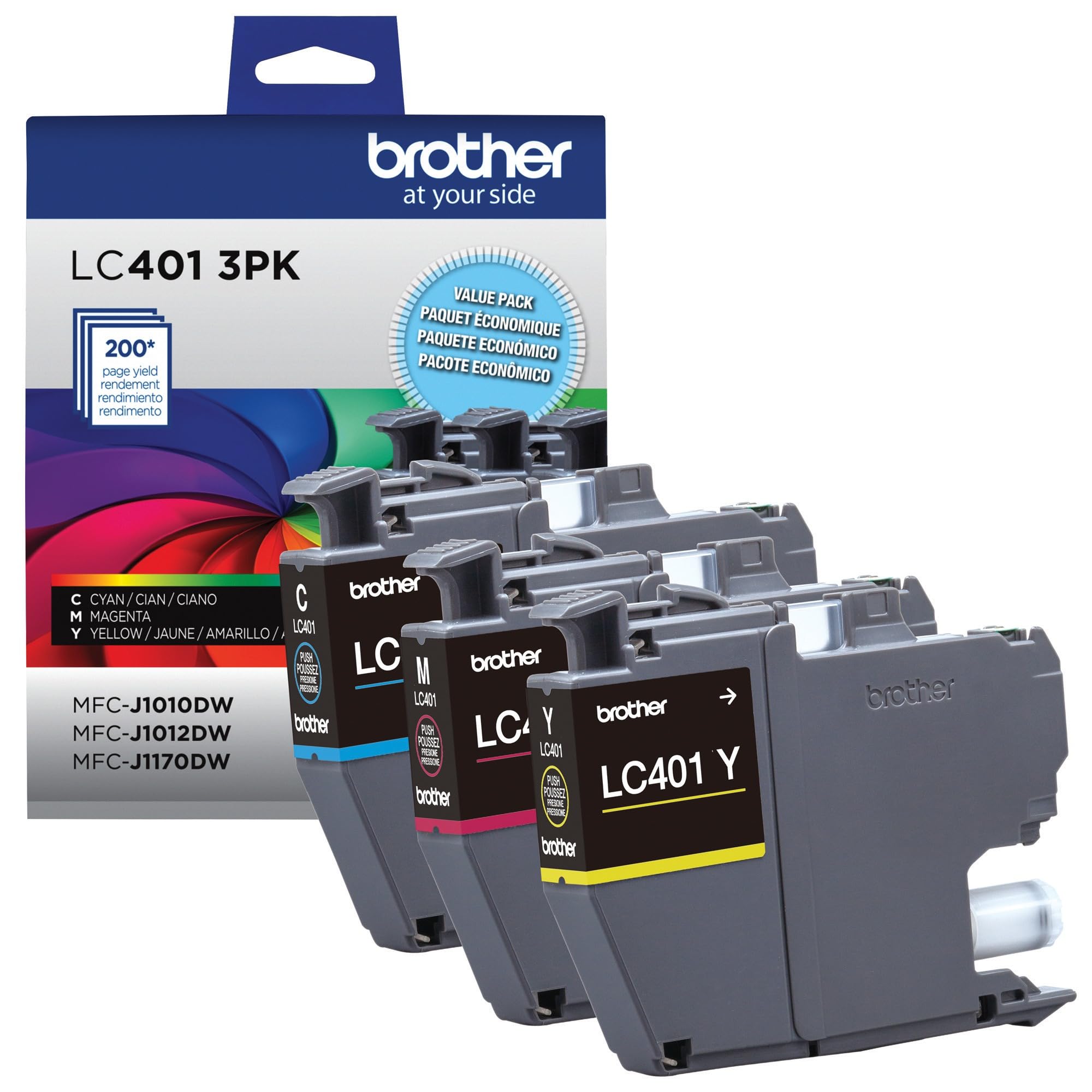 Brother LC401 cartridge close-up detail showing label and reliable connection