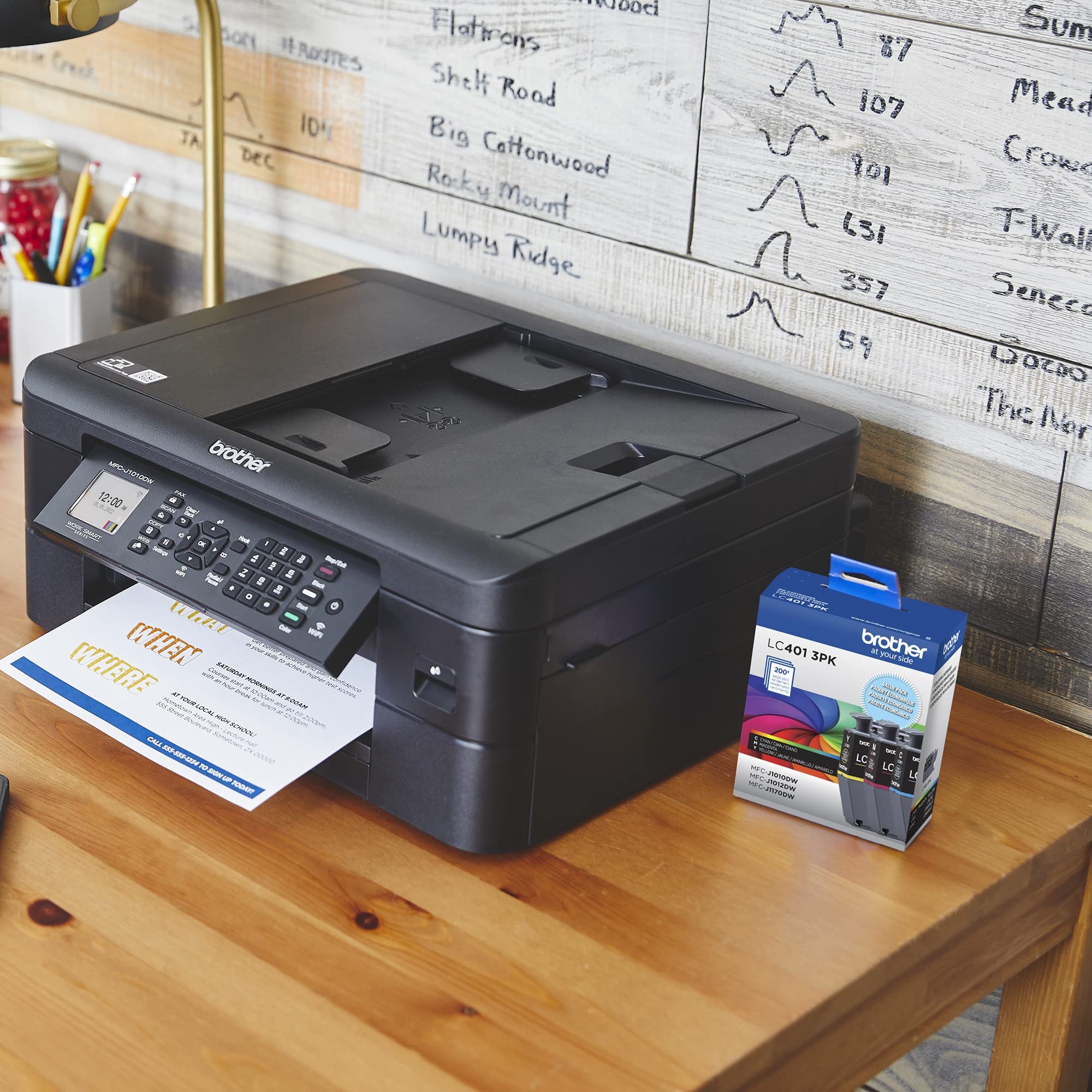 Brother LC401 cartridge installed in Brother printer demonstrating easy replacement