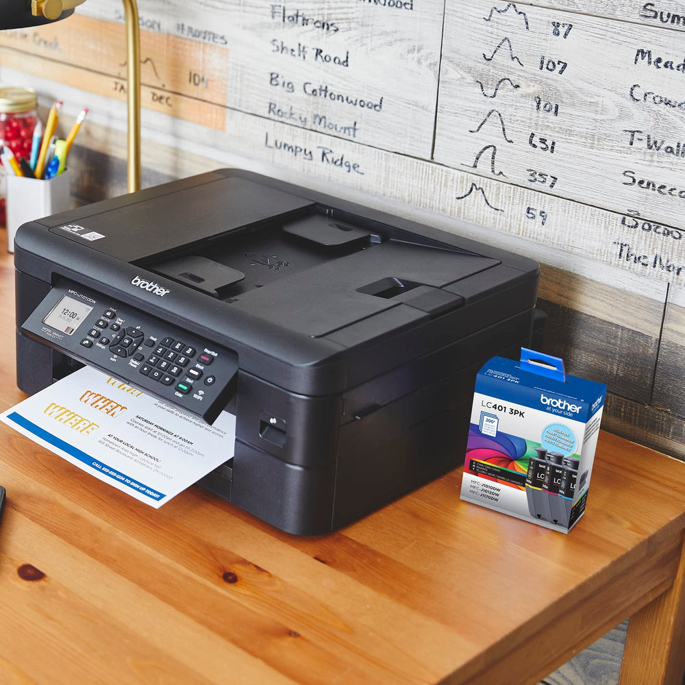 Brother LC401 cartridge installed in Brother printer demonstrating easy replacement